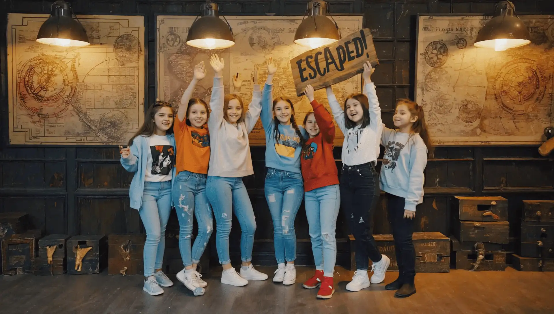 Teenagers celebrating their successful escape